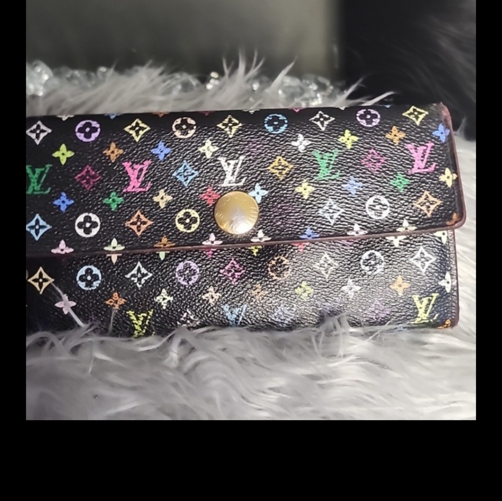 Louis Vuitton Murakami Black Multicolor Monogram Wallet w/ Box and Dustbag
